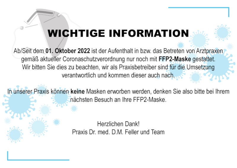 Gemeinschaftspraxis Dr. Dirk Feller - FFP2 Maskenpflicht