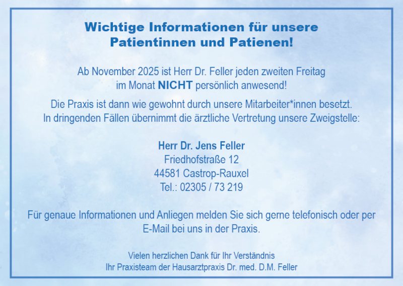 Gemeinschaftspraxis Feller & Feller - Dirk Feller - Wichtige Informationen