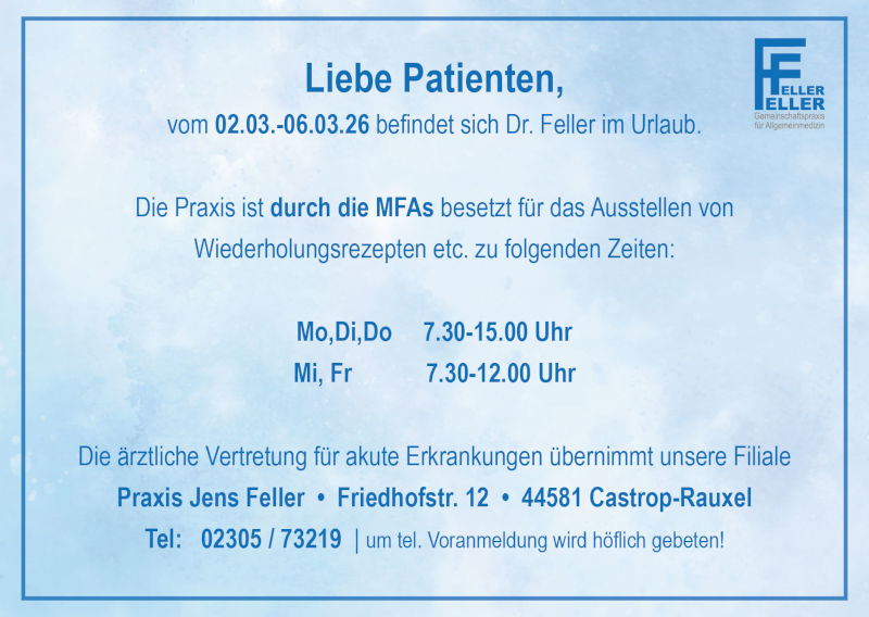 Gemeinschaftspraxis Feller & Feller - Dirk Feller - Aktueller Urlaub